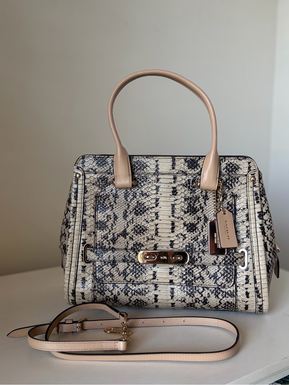 BNWT Coach Swagger Frame Satchel Exotic Python-Embossed Leather Style 37585